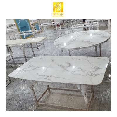 New Design Cloudy White Marble Slab Top Dinning Table Set Top