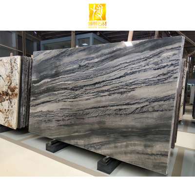 Luxury Blue Flame Marble Slab Grey Blue Wooden Marble Tile