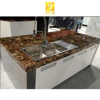 Luxury Natural Brown Gemstone Agate Kitchen Countertop Slab