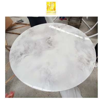 Round Chinese Carrara White Marble Coffee Table Marble Top